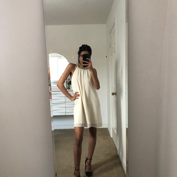 Cream Chiffon High Neck Shift Dress - Picture 5 of 5